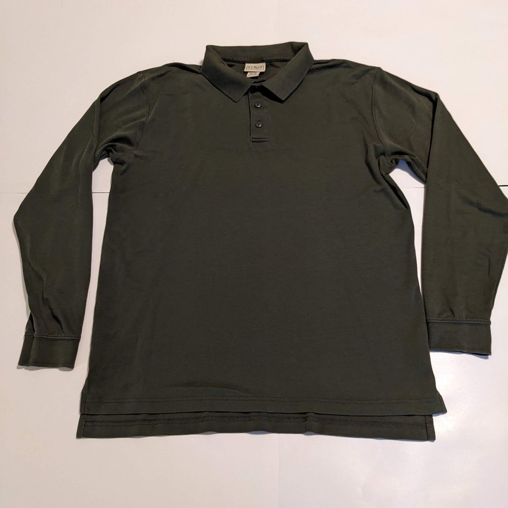 L.L. Bean Dark Green LS Polo Shirt